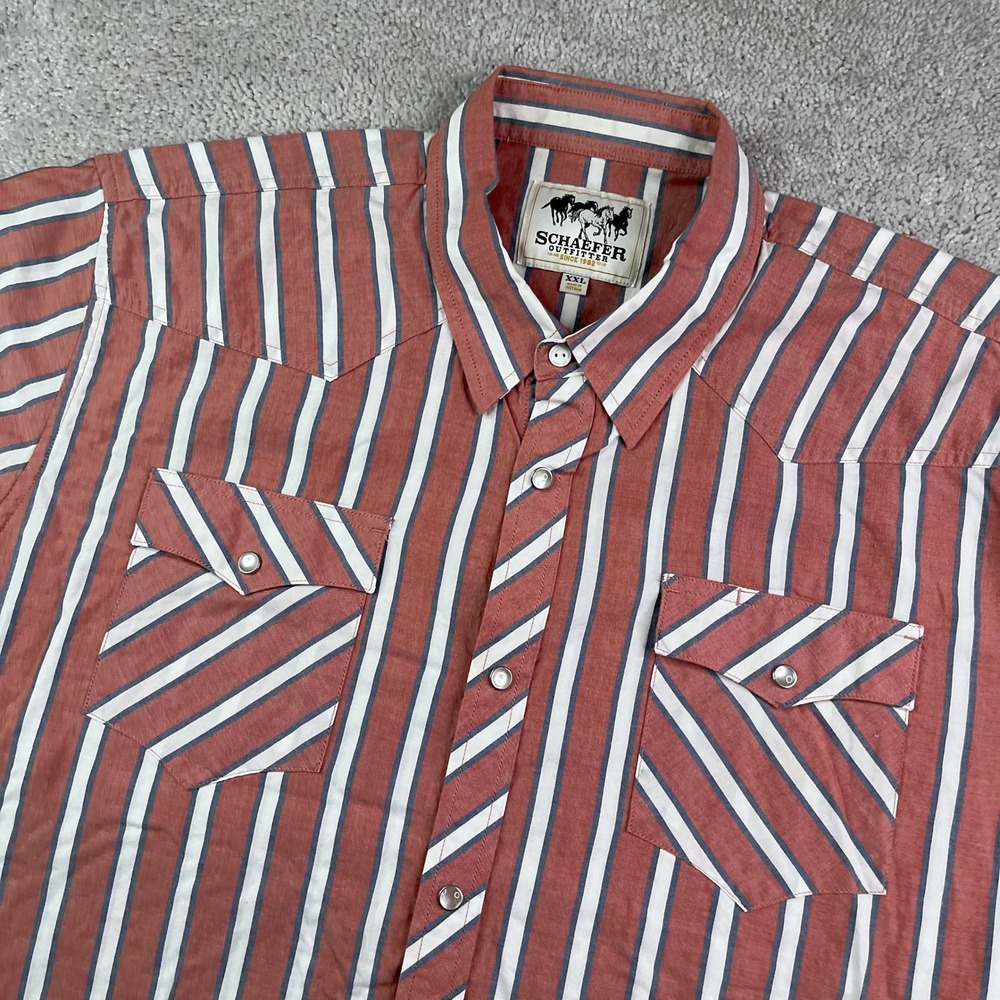 Schaefer Outfitter Shirt Mens XXL Red Striped Western Pearl Snap Short Sleeve